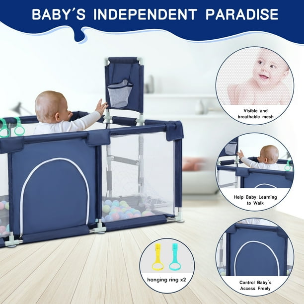 👶✨Playpen for Babies & Toddlers Portable Indoor/Outdoor Play Yard with Basketball Hoop 🏀& Football Toys, Safe Play Space for Crawling and Playtime⚽