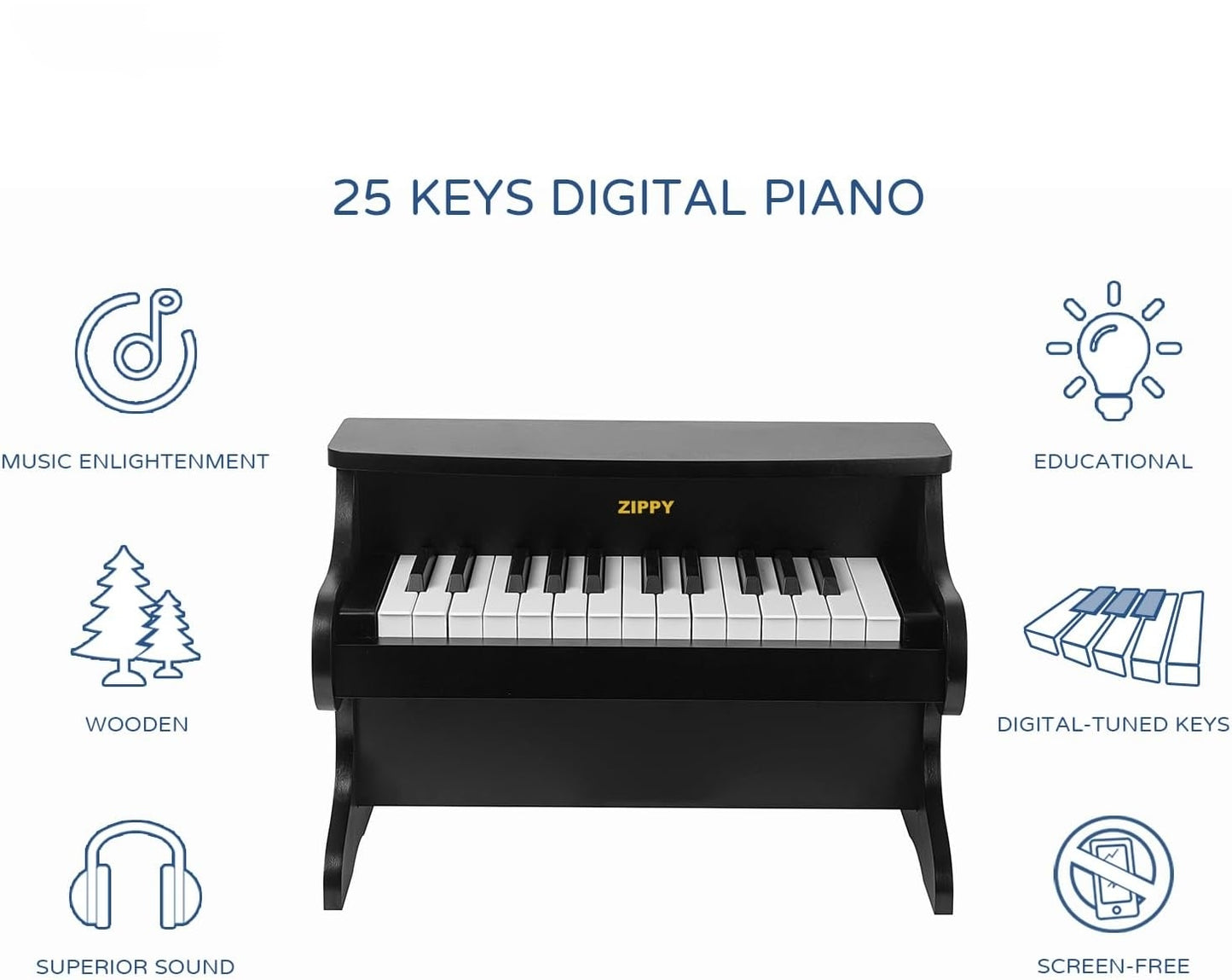 🎹Mini Music Instrument, 25 Keys Digital Piano 🎼Toy, Educational Kids Piano Keyboard, Wood (Walnut)