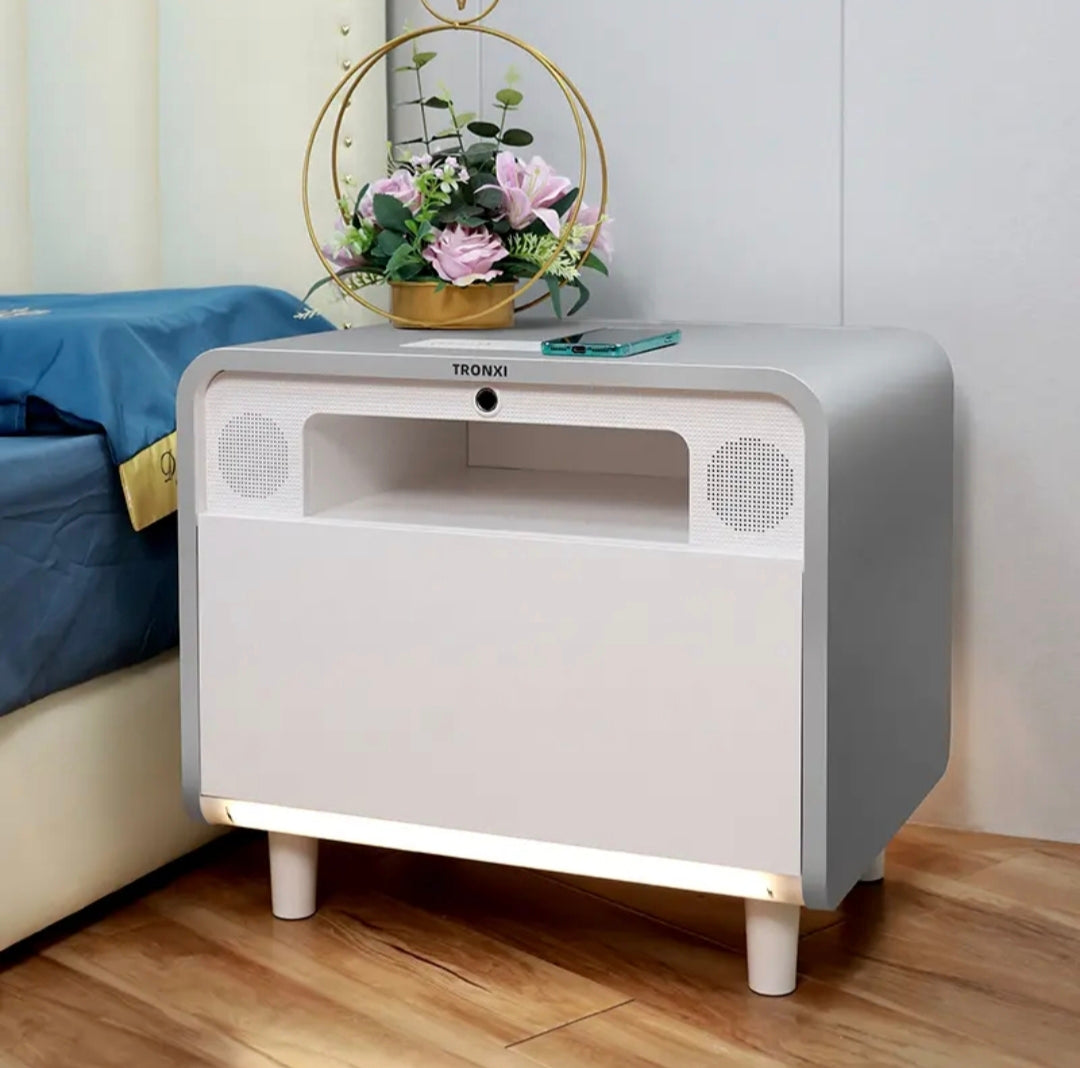 💡Smart bedside table modern simple creative bedroom multi-function wireless charging Bluetooth speaker fingerprint lock