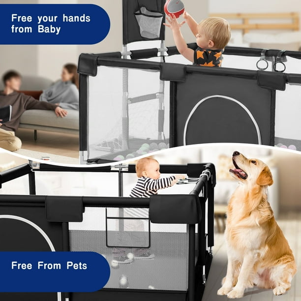 👶✨Playpen for Babies & Toddlers Portable Indoor/Outdoor Play Yard with Basketball Hoop 🏀& Football Toys, Safe Play Space for Crawling and Playtime⚽