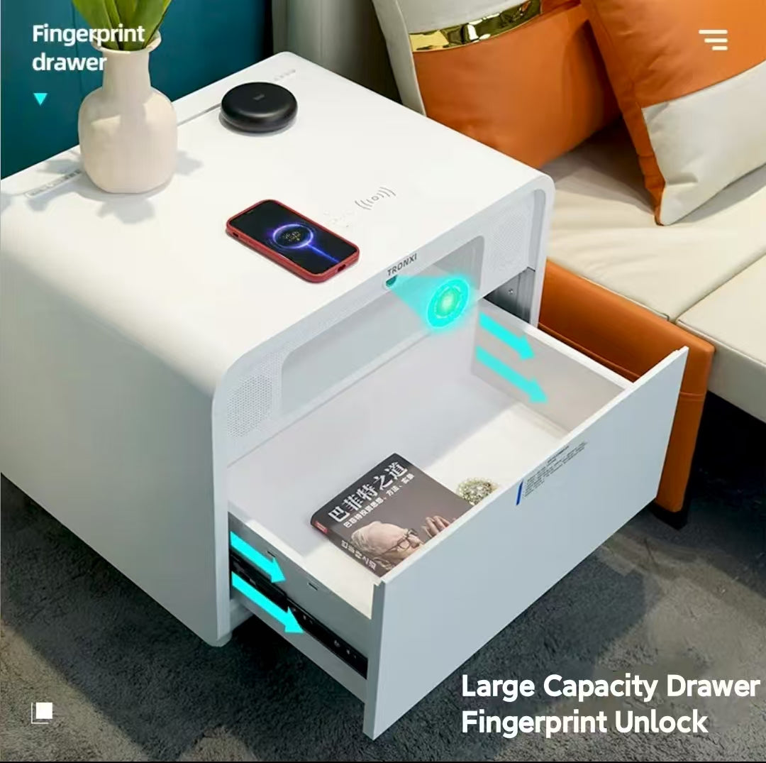 💡Smart bedside table modern simple creative bedroom multi-function wireless charging Bluetooth speaker fingerprint lock