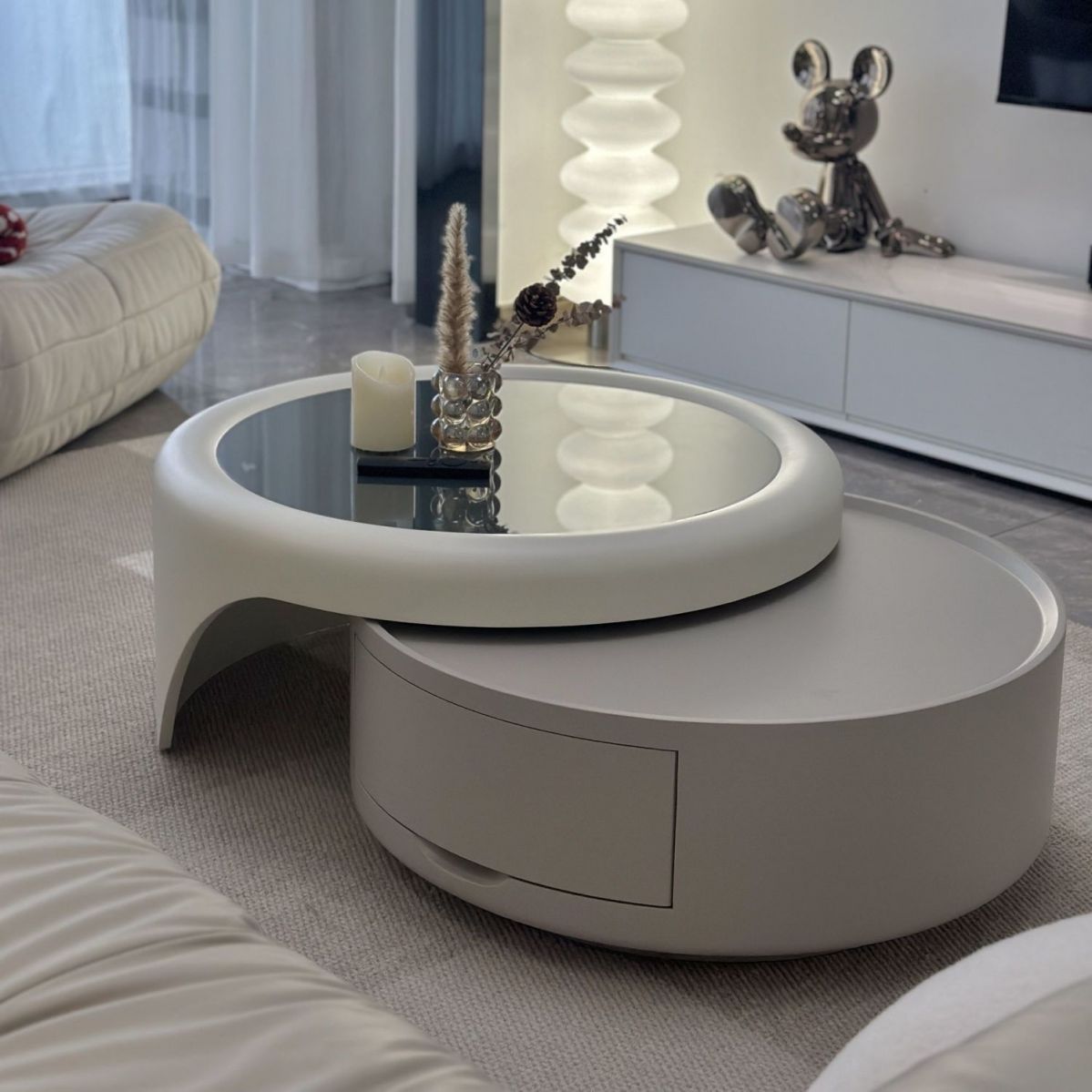 ✨Modernism Extendable Tempered Glass Coffee Table with Drawer