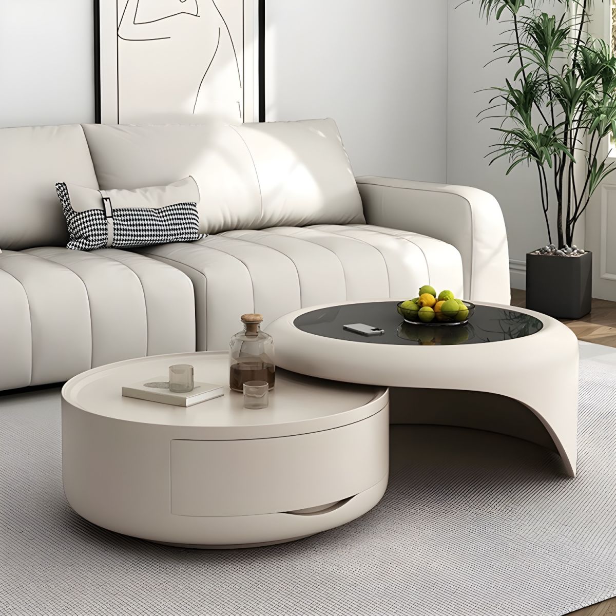 ✨Modernism Extendable Tempered Glass Coffee Table with Drawer