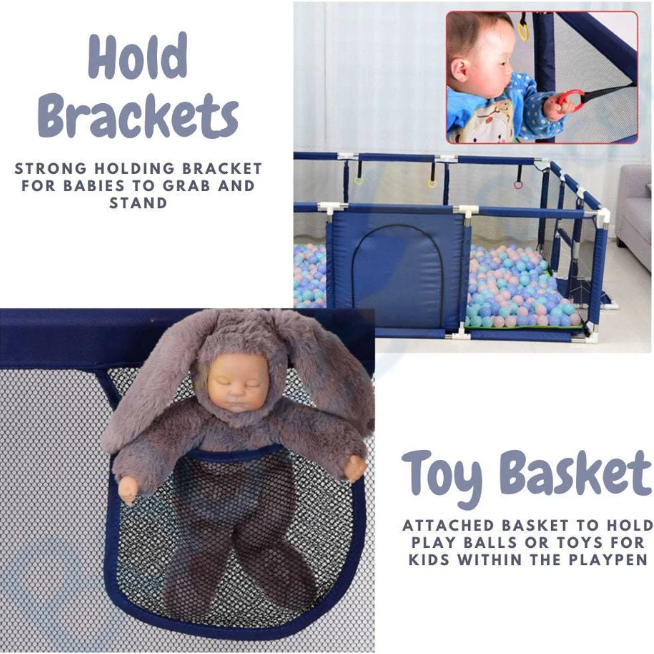 👶✨Playpen for Babies & Toddlers Portable Indoor/Outdoor Play Yard with Basketball Hoop 🏀& Football Toys, Safe Play Space for Crawling and Playtime⚽