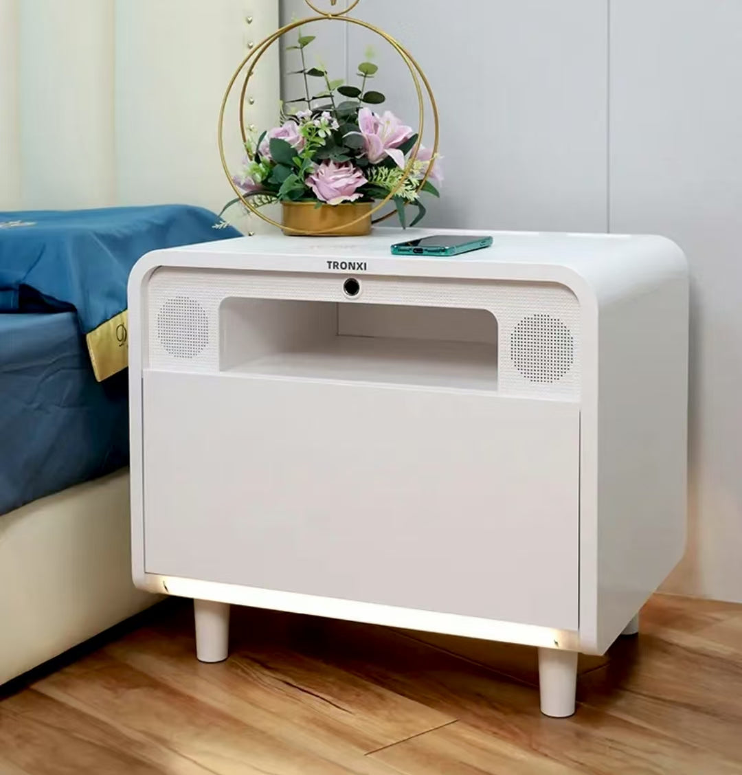 💡Smart bedside table modern simple creative bedroom multi-function wireless charging Bluetooth speaker fingerprint lock