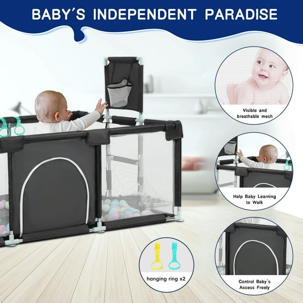 👶✨Playpen for Babies & Toddlers Portable Indoor/Outdoor Play Yard with Basketball Hoop 🏀& Football Toys, Safe Play Space for Crawling and Playtime⚽