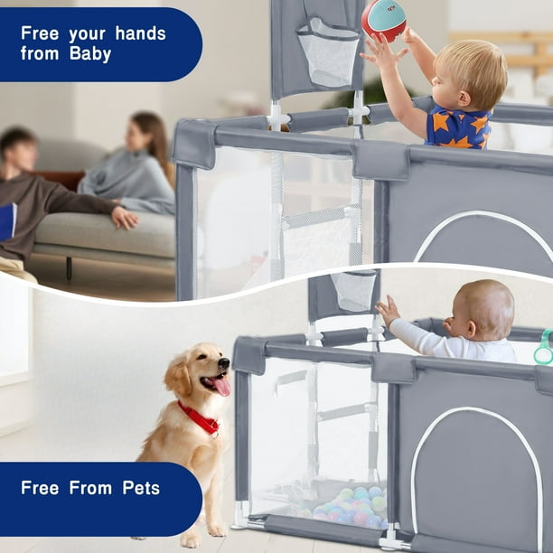 👶✨Playpen for Babies & Toddlers Portable Indoor/Outdoor Play Yard with Basketball Hoop 🏀& Football Toys, Safe Play Space for Crawling and Playtime⚽