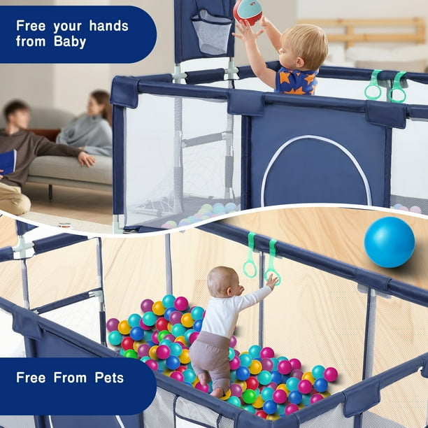 👶✨Playpen for Babies & Toddlers Portable Indoor/Outdoor Play Yard with Basketball Hoop 🏀& Football Toys, Safe Play Space for Crawling and Playtime⚽