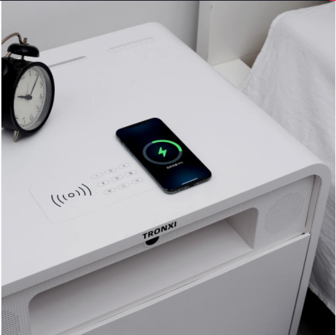 💡Smart bedside table modern simple creative bedroom multi-function wireless charging Bluetooth speaker fingerprint lock