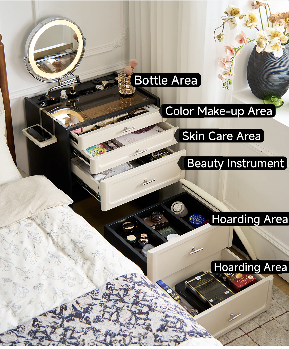 ✨💎Dressing table bedside table integrated small apartment retractable small dressing table storage cabinet