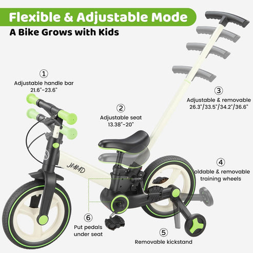 ✨6-in-1 Toddler Bike & Stroller | Foldable Push Bike w/Training Wheels
