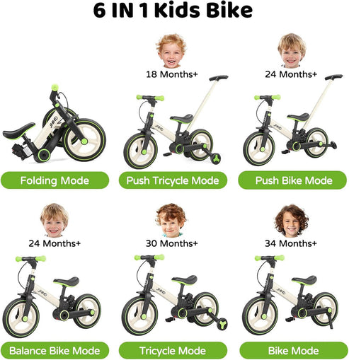 ✨6-in-1 Toddler Bike & Stroller | Foldable Push Bike w/Training Wheels