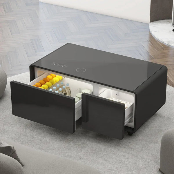 🌠Modern Smart Coffee Table with Built in Fridge, Outlet Protection,Wireless Charging, Mechanical Temperature Control, Power Socket, USB Interface and Ice Water Interface