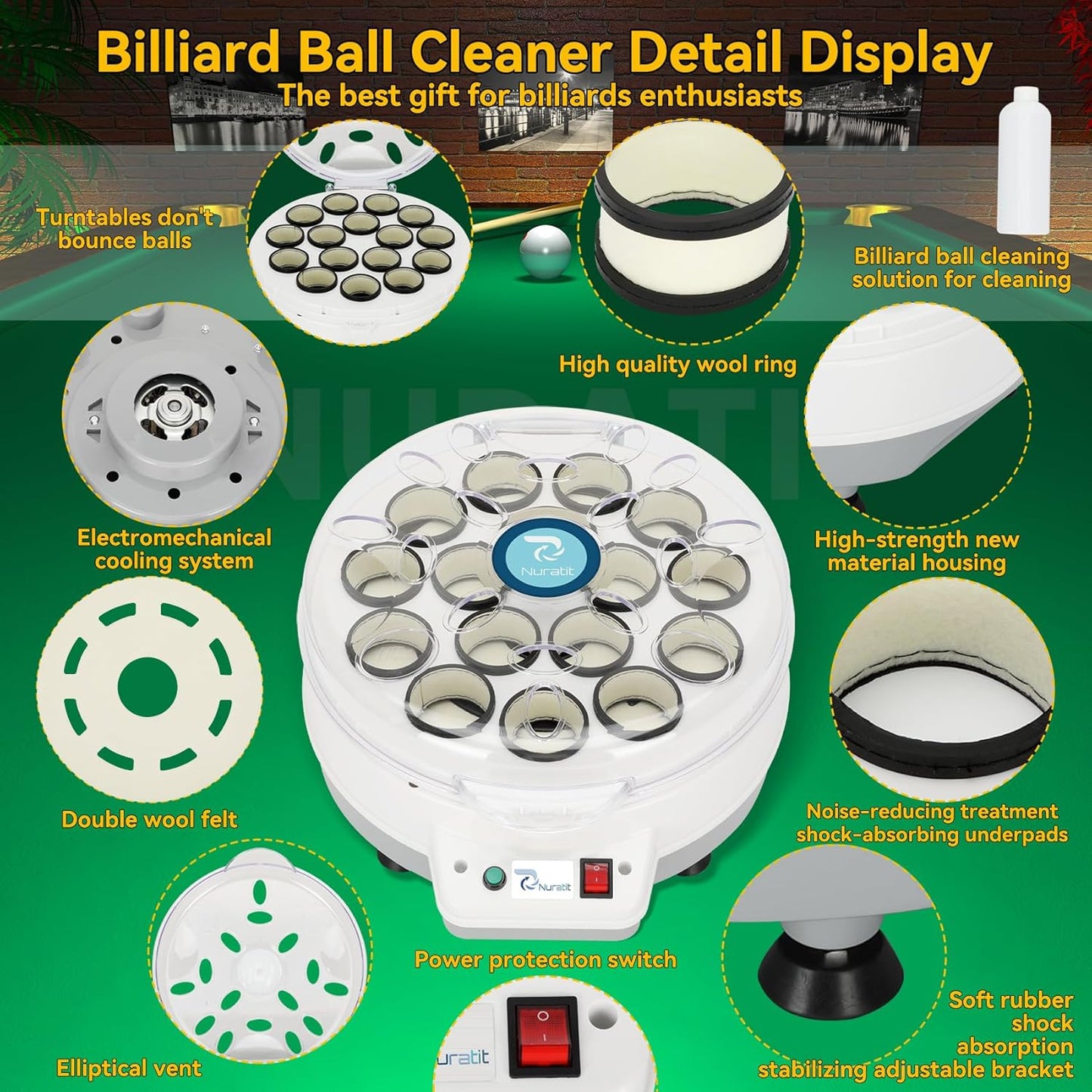 ✨🎱Professional Upgraded Billiard Ball Cleaner and Polisher for Pool & Snooker,16-Ball and 22-Ball