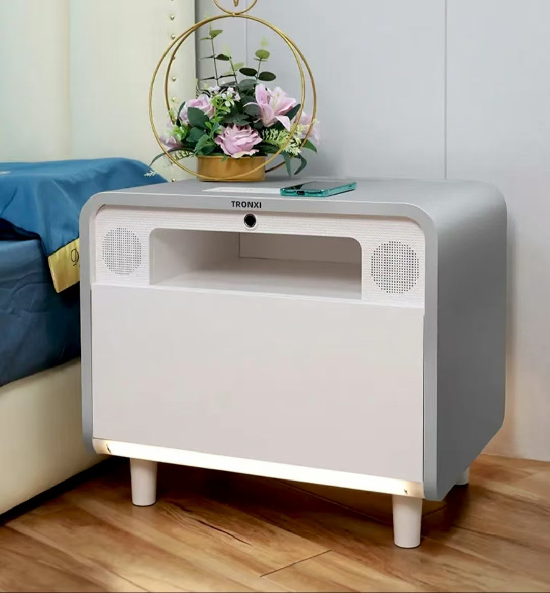 💡Smart bedside table modern simple creative bedroom multi-function wireless charging Bluetooth speaker fingerprint lock