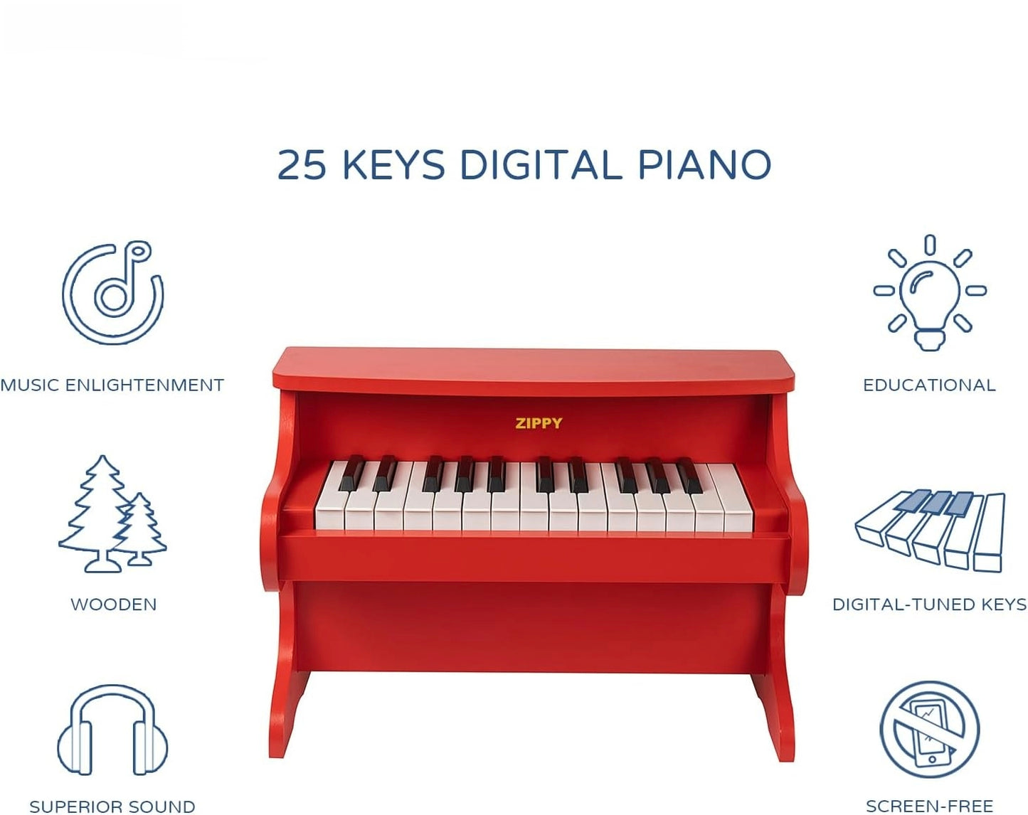 🎹Mini Music Instrument, 25 Keys Digital Piano 🎼Toy, Educational Kids Piano Keyboard, Wood (Walnut)