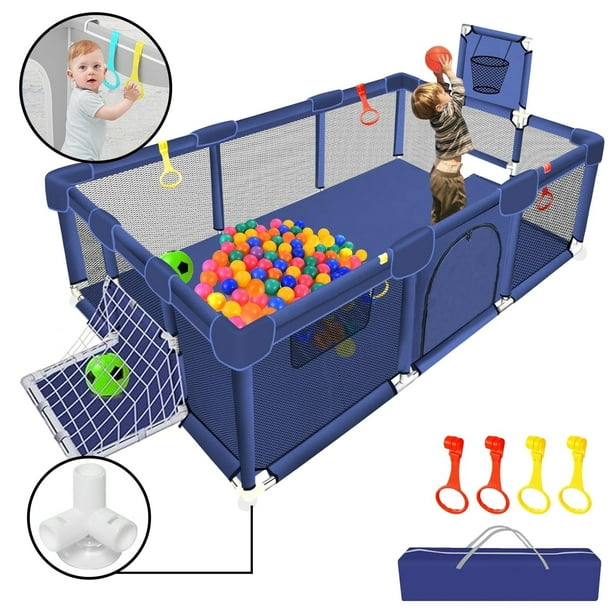 👶✨Playpen for Babies & Toddlers Portable Indoor/Outdoor Play Yard with Basketball Hoop 🏀& Football Toys, Safe Play Space for Crawling and Playtime⚽