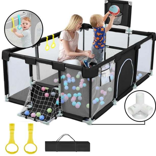 👶✨Playpen for Babies & Toddlers Portable Indoor/Outdoor Play Yard with Basketball Hoop 🏀& Football Toys, Safe Play Space for Crawling and Playtime⚽