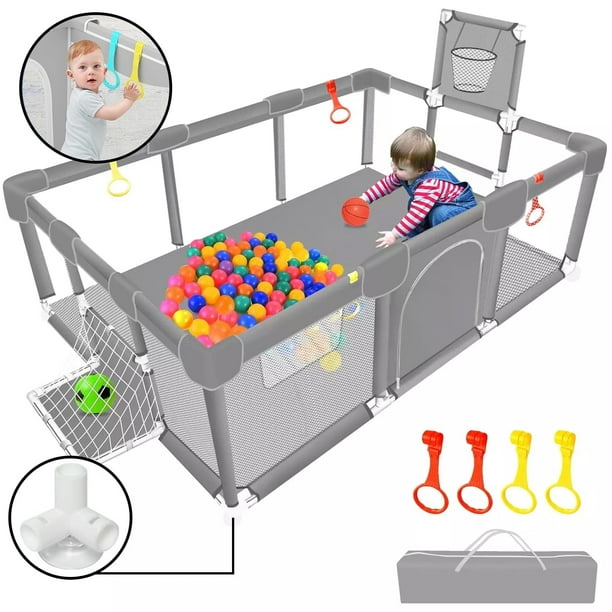 👶✨Playpen for Babies & Toddlers Portable Indoor/Outdoor Play Yard with Basketball Hoop 🏀& Football Toys, Safe Play Space for Crawling and Playtime⚽
