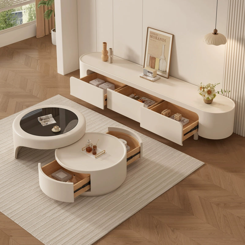 ✨Modernism Extendable Tempered Glass Coffee Table with Drawer