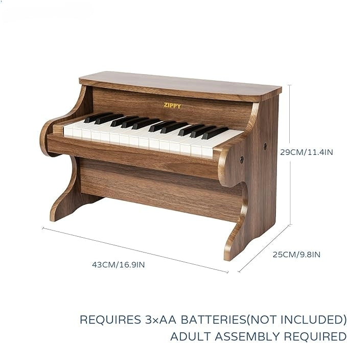 🎹Mini Music Instrument, 25 Keys Digital Piano 🎼Toy, Educational Kids Piano Keyboard, Wood (Walnut)
