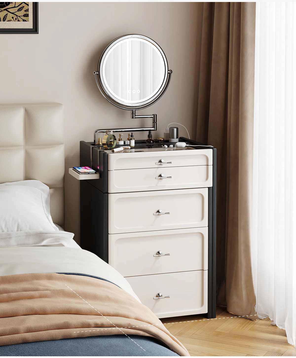 ✨💎Dressing table bedside table integrated small apartment retractable small dressing table storage cabinet