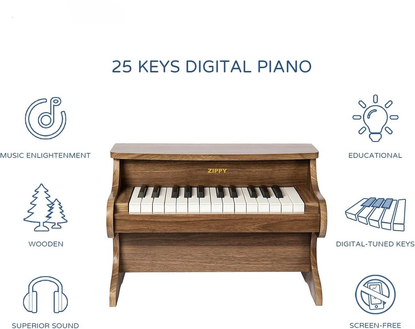 🎹Mini Music Instrument, 25 Keys Digital Piano 🎼Toy, Educational Kids Piano Keyboard, Wood (Walnut)