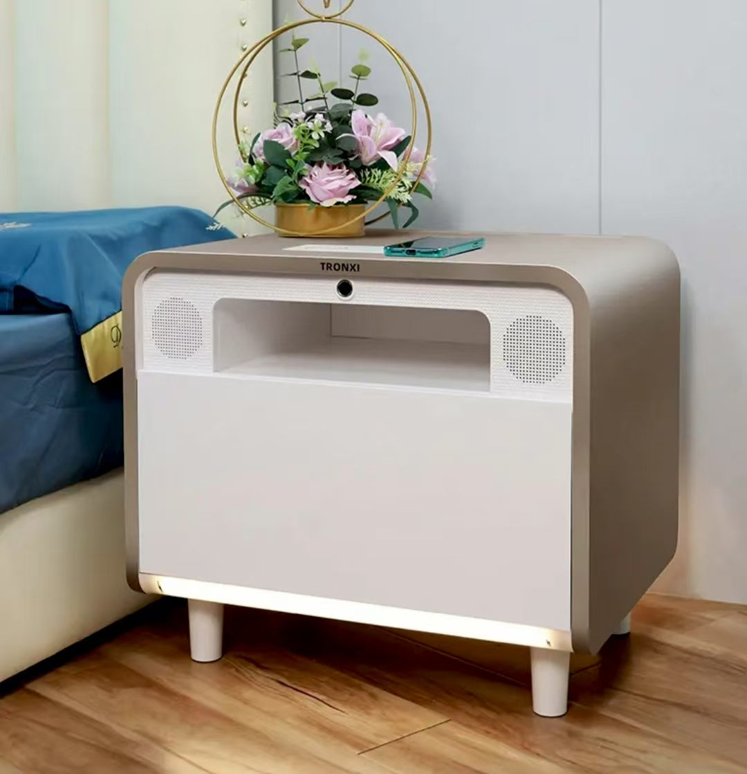 💡Smart bedside table modern simple creative bedroom multi-function wireless charging Bluetooth speaker fingerprint lock