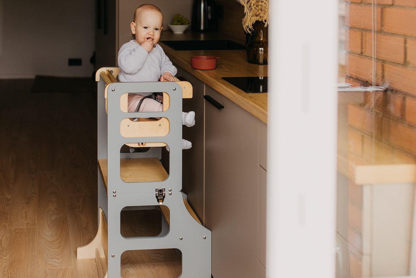 🏆4-in-1 foldable Montessori wooden high chair transformable toddler tower kid🎈