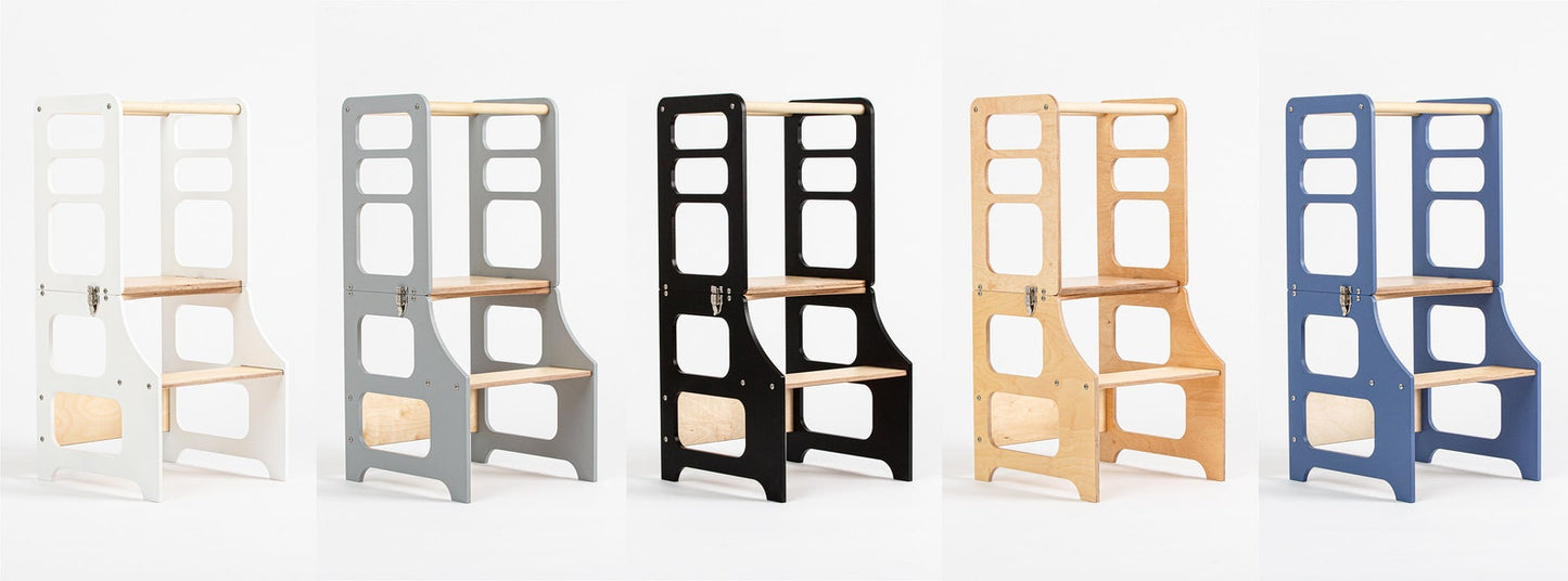 🏆4-in-1 foldable Montessori wooden high chair transformable toddler tower kid🎈