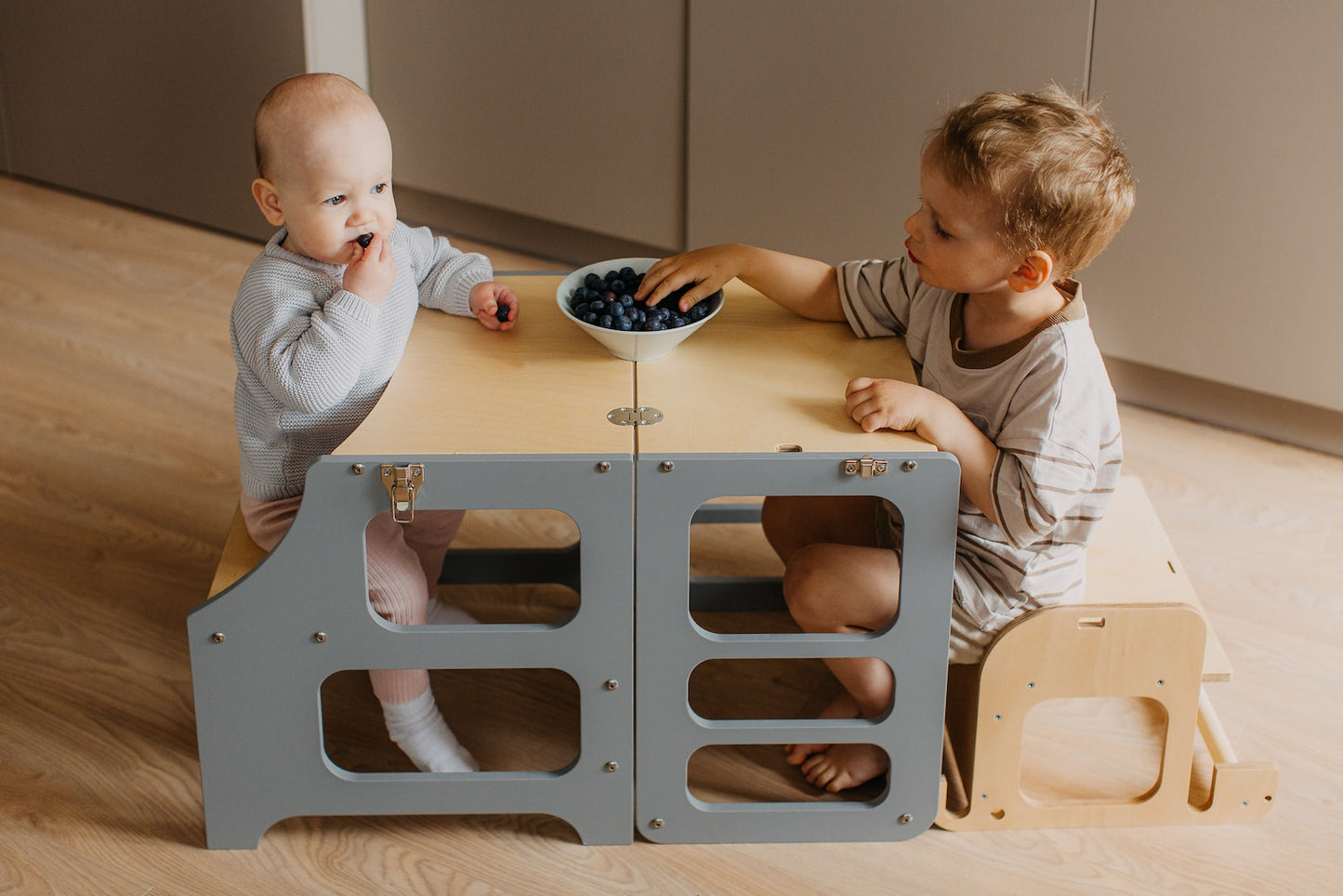 🏆4-in-1 foldable Montessori wooden high chair transformable toddler tower kid🎈