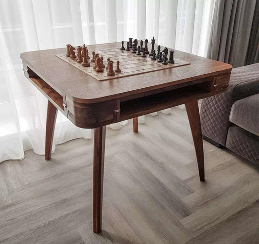 🎪Convertible Walnut Game Table for Four – Folding Board Game & Chess Table🎲