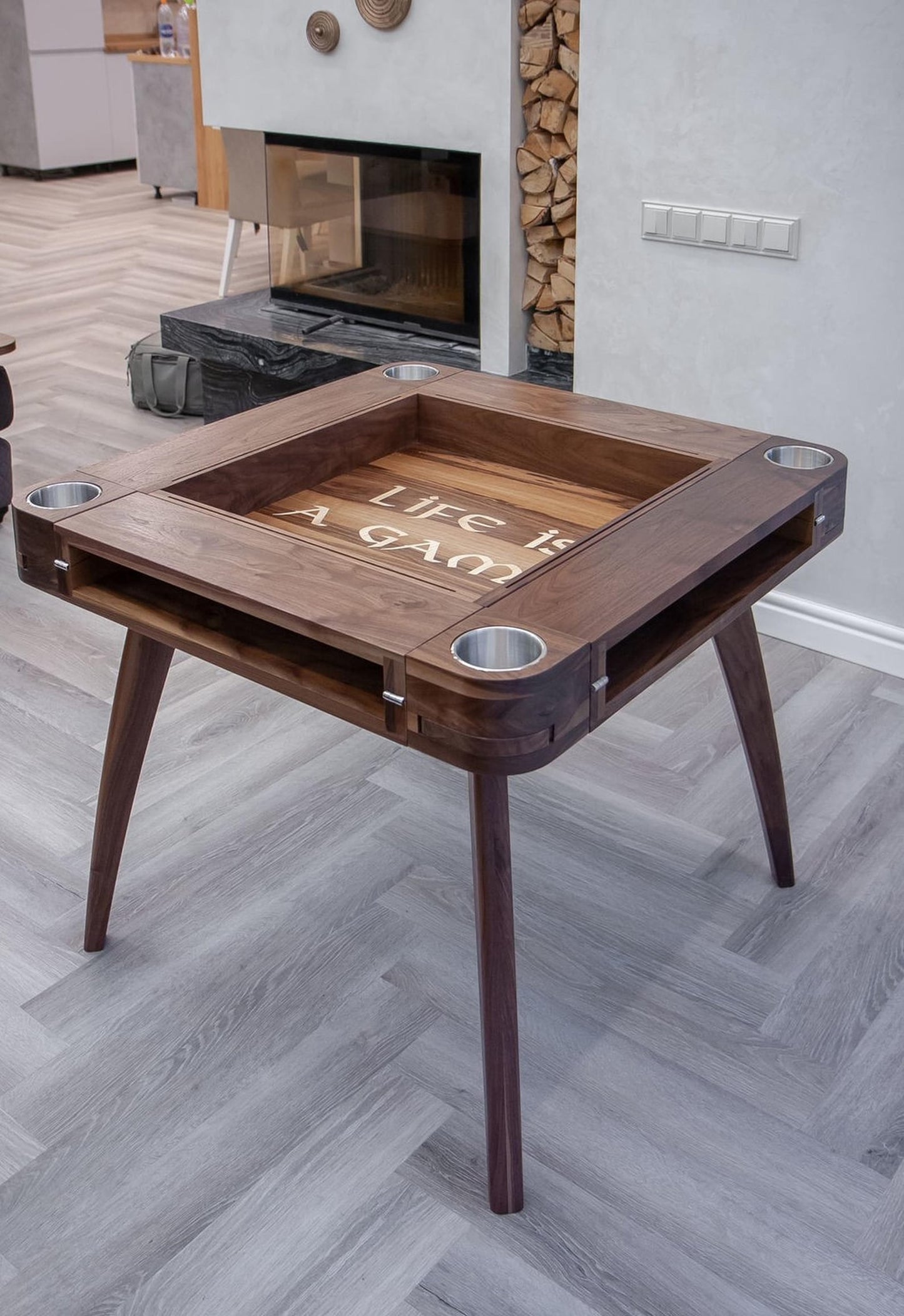 🎪Convertible Walnut Game Table for Four – Folding Board Game & Chess Table🎲