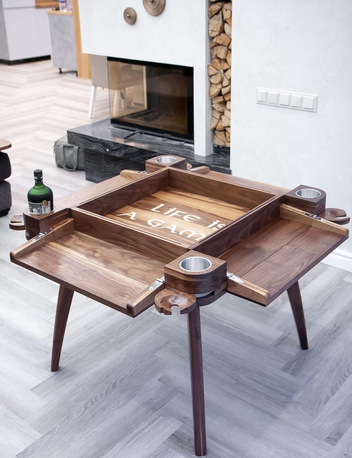 🎪Convertible Walnut Game Table for Four – Folding Board Game & Chess Table🎲
