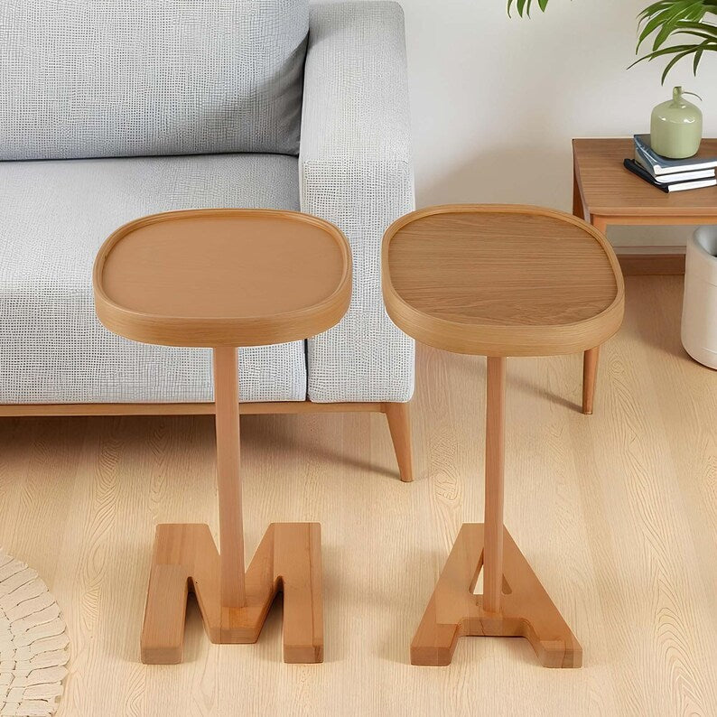 ✨Wooden Side Table, Initial Letter Base Table, Personalized Wooden Table, Sofa End Table, Small Coffee Table, Accent Table for Living Room