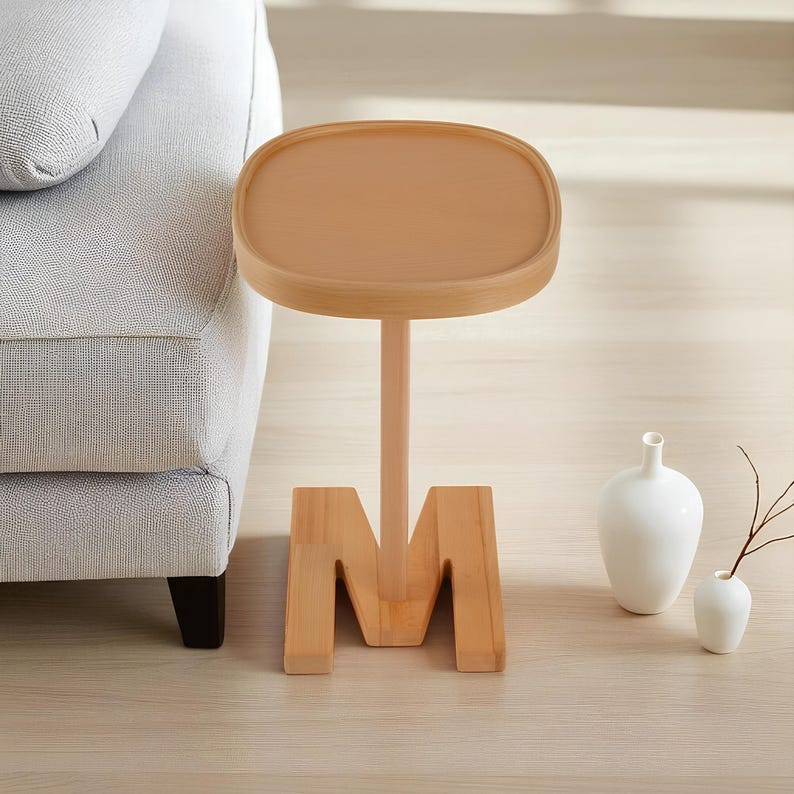 ✨Wooden Side Table, Initial Letter Base Table, Personalized Wooden Table, Sofa End Table, Small Coffee Table, Accent Table for Living Room