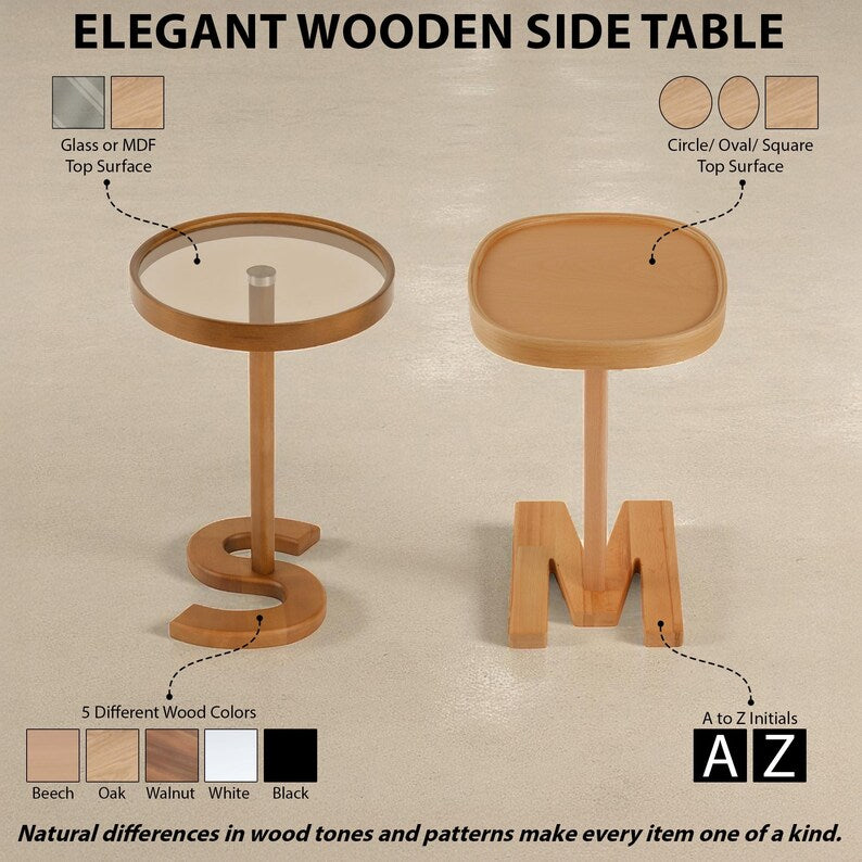 ✨Wooden Side Table, Initial Letter Base Table, Personalized Wooden Table, Sofa End Table, Small Coffee Table, Accent Table for Living Room