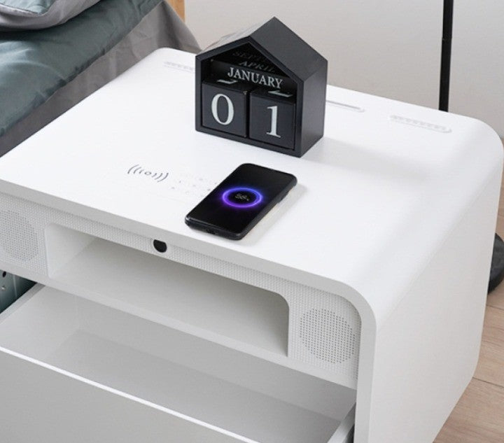💡Smart bedside table modern simple creative bedroom multi-function wireless charging Bluetooth speaker fingerprint lock
